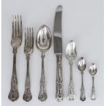 An Elizabeth II Silver Kings Pattern Table Service for Six Place Settings and Matched Flatware,