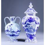 A Dutch Delft Blue and White Pottery Two-Handled Vase, 19th/20th Century, painted with a dancing