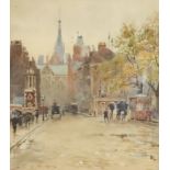 Herbert Menzies Marshall (1841-1913) - Watercolour - "Lincoln's Inn, London" - Scene on rainy day