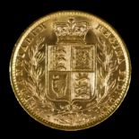 A Victoria 1872 Shield Back Sovereign (Young Head), (Die No. 74), good/fine