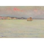 ***George Carline (1855-1920) - Two oil paintings - Seascape with sailing boat off the coast at