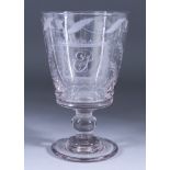 A 19th Century Glass Goblet of Large Proportions, etched with initials "EP" in rectangular