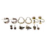 Six Pairs of 9ct Gold Earrings, Modern, comprising - five pairs for pierced ears, and one pair for