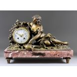 A Late 19th/Early 20th Century French Gilt Spelter and Pink Veined Marble Mantel Clock "La