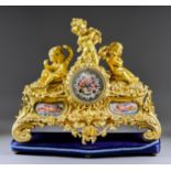 A Mid 19th Century French Ormolu and Porcelain Mounted Mantel Clock, by Bavozeta & Fils of Paris,