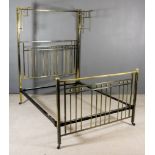A Late Victorian 5ft Brass Half Tester Bedstead, with fold out brackets, the centre with cylindrical