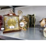 SMITHS 1960 MAHOGANY AND BRASS CASED MANTEL CLOCK; A QUARTZ CLOCK AND A BROOKS AND BENTLEY MANTEL