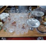 LARGE QUANTITY OF GLASS VARIOUS TO INCLUDE; CUT WINE GLASSES, TUMBLERS AND OTHER GLASSWARES