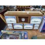 TWENTIETH CENTURY FRENCH RUSTIC BLONDWOOD SPICE CABINET/RACK, WITH EIGHT BLUE AND WHITE TITLED