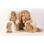 SEVENTEEN LONG BLONDE AND LIGHT BROWN SYNTHETIC WIGS, individually bagged, contents of one box