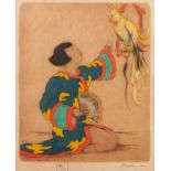 DORSEY POTTER TYSON (1891-1969) ORIGINAL ETCHING IN COLOURS 'Chinese girl with Parrot' Signed in