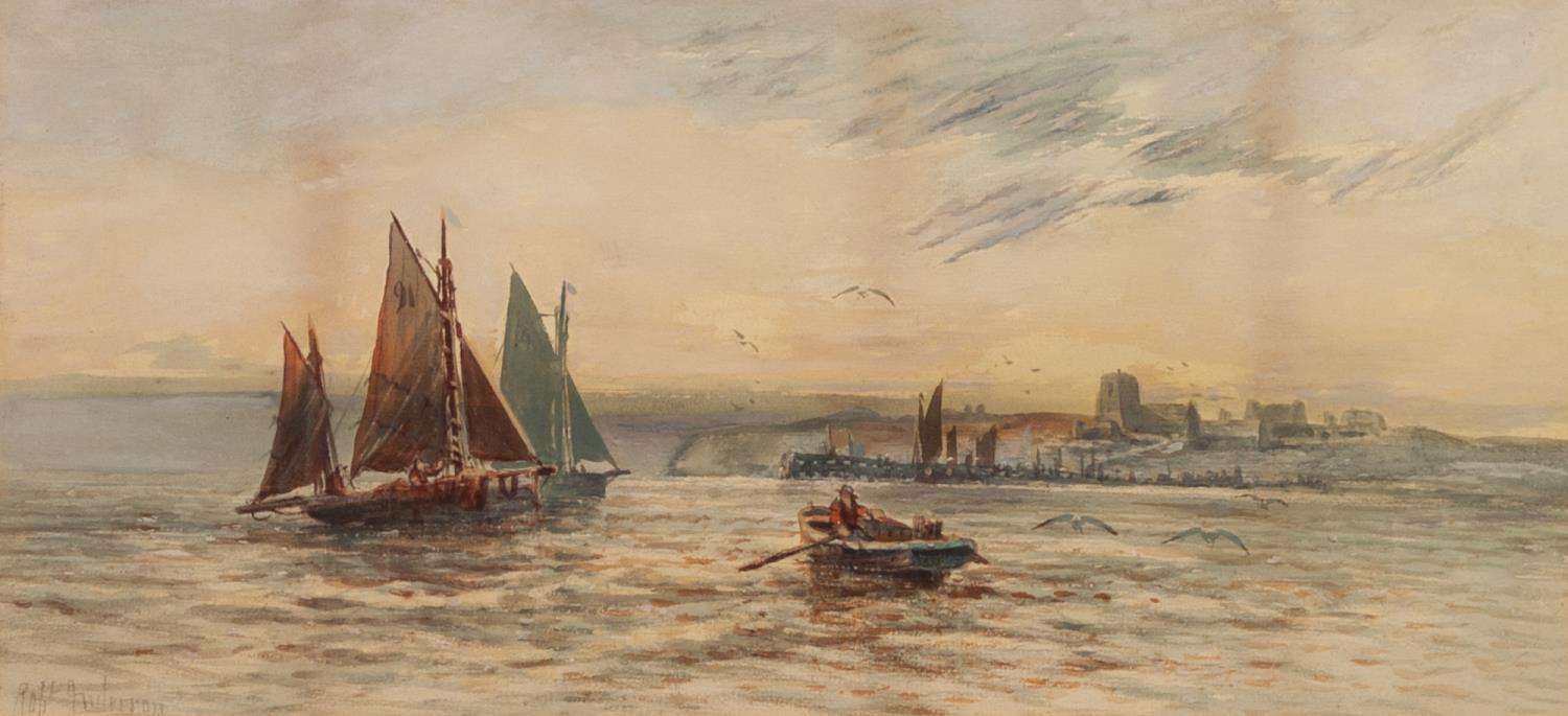 ROBERT ANDERSON (1842-1885) PAIR OF WATERCOLOUR DRAWINGS Fishing boats off the coast at Whitby - Image 2 of 2