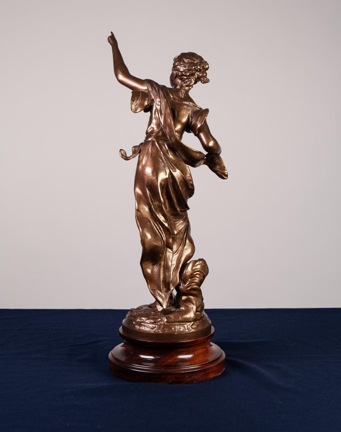 FRENCH LATE 19th CENTURY SPELTER ALLEGORICAL FEMALE FIGURE standing and pointing skywards entitled - Image 2 of 2