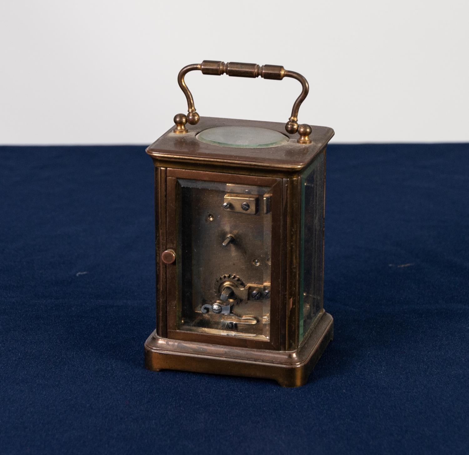 LATE 19th CENTURY GILT BRASS AND BEVELLED PLATE GLASS CARRIAGE CLOCK with Roman dial inscribed J - Image 3 of 4