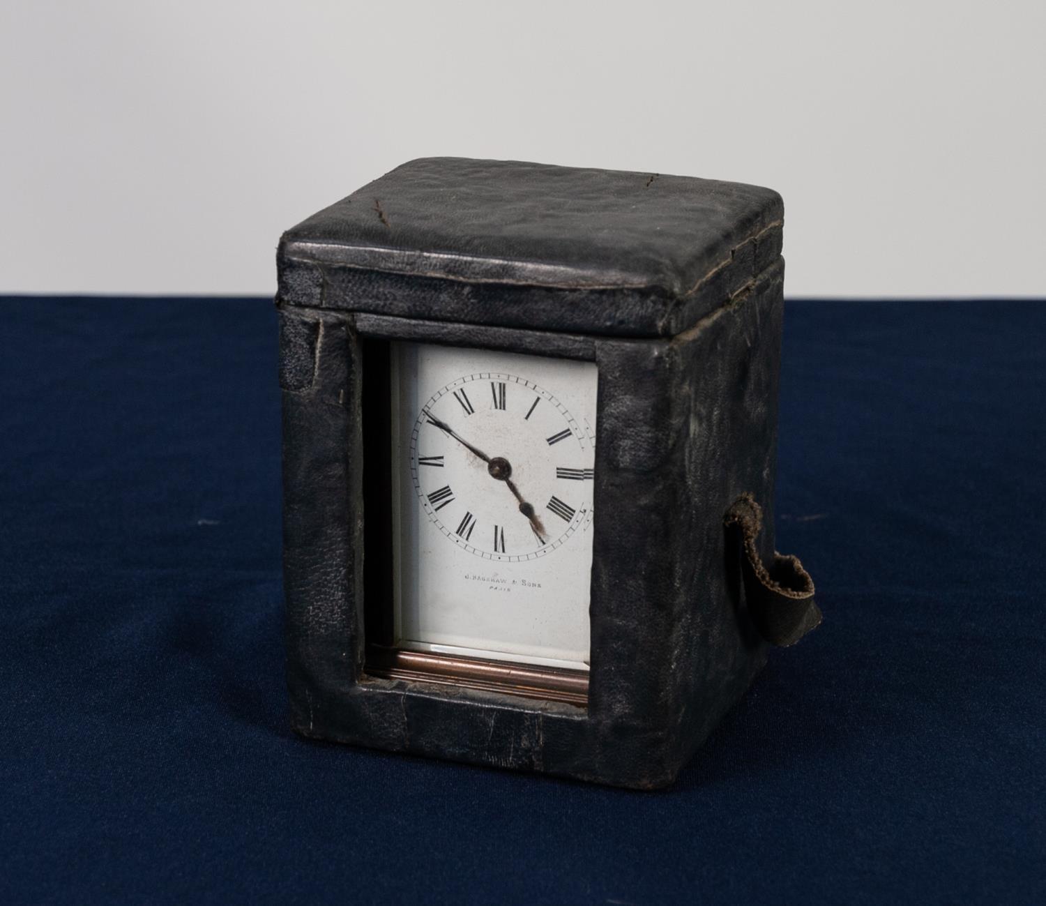 LATE 19th CENTURY GILT BRASS AND BEVELLED PLATE GLASS CARRIAGE CLOCK with Roman dial inscribed J