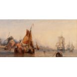 UNATTRIBUTED (NINETEENTH CENTURY BRITISH SCHOOL) WATERCOLOUR DRAWING Coastal scene with windmill,