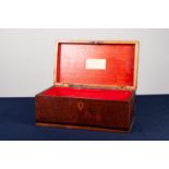 GEORGE III MAHOGANY WORK BOX, the hinged lid having lozenge shaped marquetry shell inlay, ebony