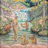 ATTRIBUTED TO LEO PROCHOWNIK (1875-1936) OIL PAINTING ON CANVAS Naked figures in a jungle pool