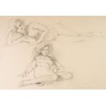 ROBBIE WRAITH (b.1952) PENCIL SKETCH ON GREY PAPER Studies of two reclining female nudes Signed