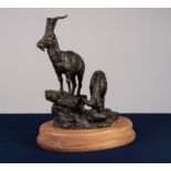 IN THE MANNER OF MOIGNIEZ EARLY 20th CENTURY LIMITED EDITION BRONZE GROUP BILLY GOAT ABOVE A NANNY