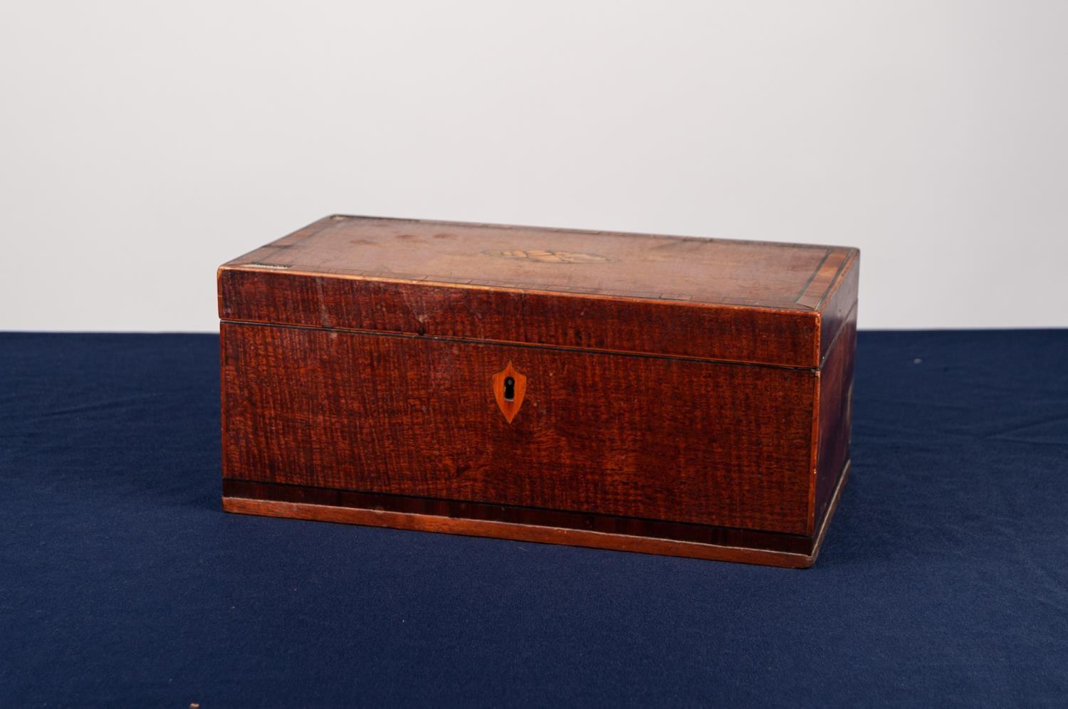 GEORGE III MAHOGANY WORK BOX, the hinged lid having lozenge shaped marquetry shell inlay, ebony - Image 2 of 2