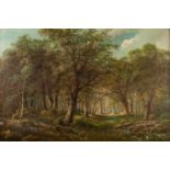 HARRY E. JAMES (act. 1888-1902) OIL PAINTING ON RELINED CANVAS Forest path Signed, attributed to