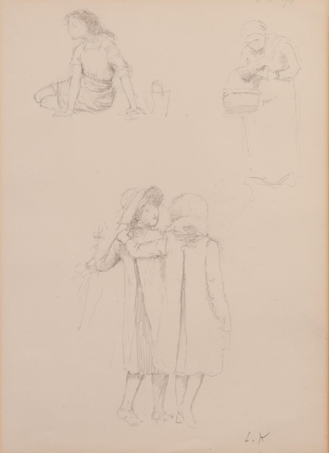 L.K. (TWENTIETH CENTURY) SET OF FOR PENCIL SKETCHES Figure studies of women and children - Image 4 of 4