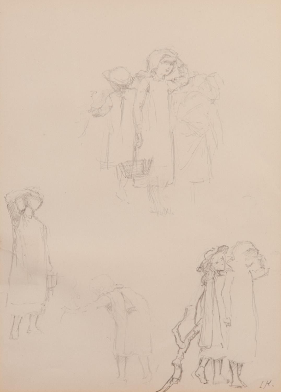 L.K. (TWENTIETH CENTURY) SET OF FOR PENCIL SKETCHES Figure studies of women and children - Image 2 of 4