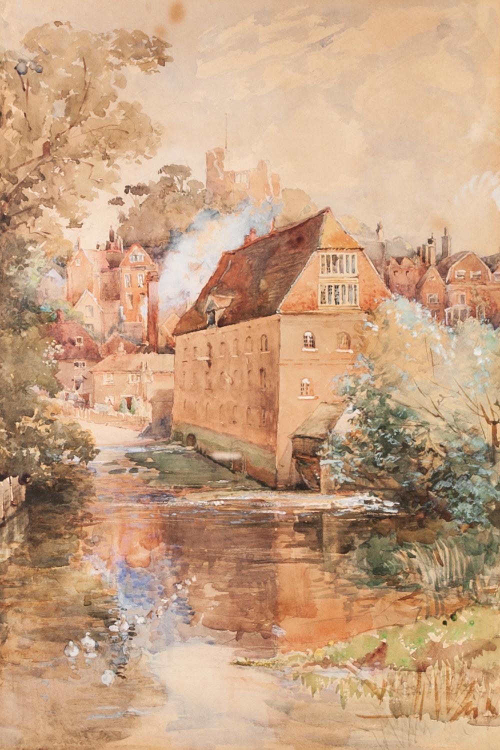 UNATTRIBUTED (VICTORIAN SCHOOL) WATERCOLOUR DRAWING Riverscape with watermill Unsigned 20? x