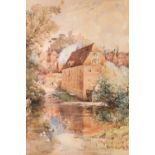 UNATTRIBUTED (VICTORIAN SCHOOL) WATERCOLOUR DRAWING Riverscape with watermill Unsigned 20? x