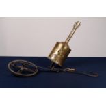 JOHN LINWOOD 19th CENTURY BRASS CASED SPRING DRIVEN ROASTING JACK of typical cylindrical form