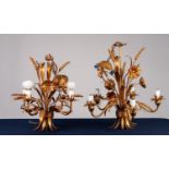 GRADUATED PAIR OF MODERN GILT METAL CEILING LIGHTS, each modelled with flowers and leaves, 27 ¾? (