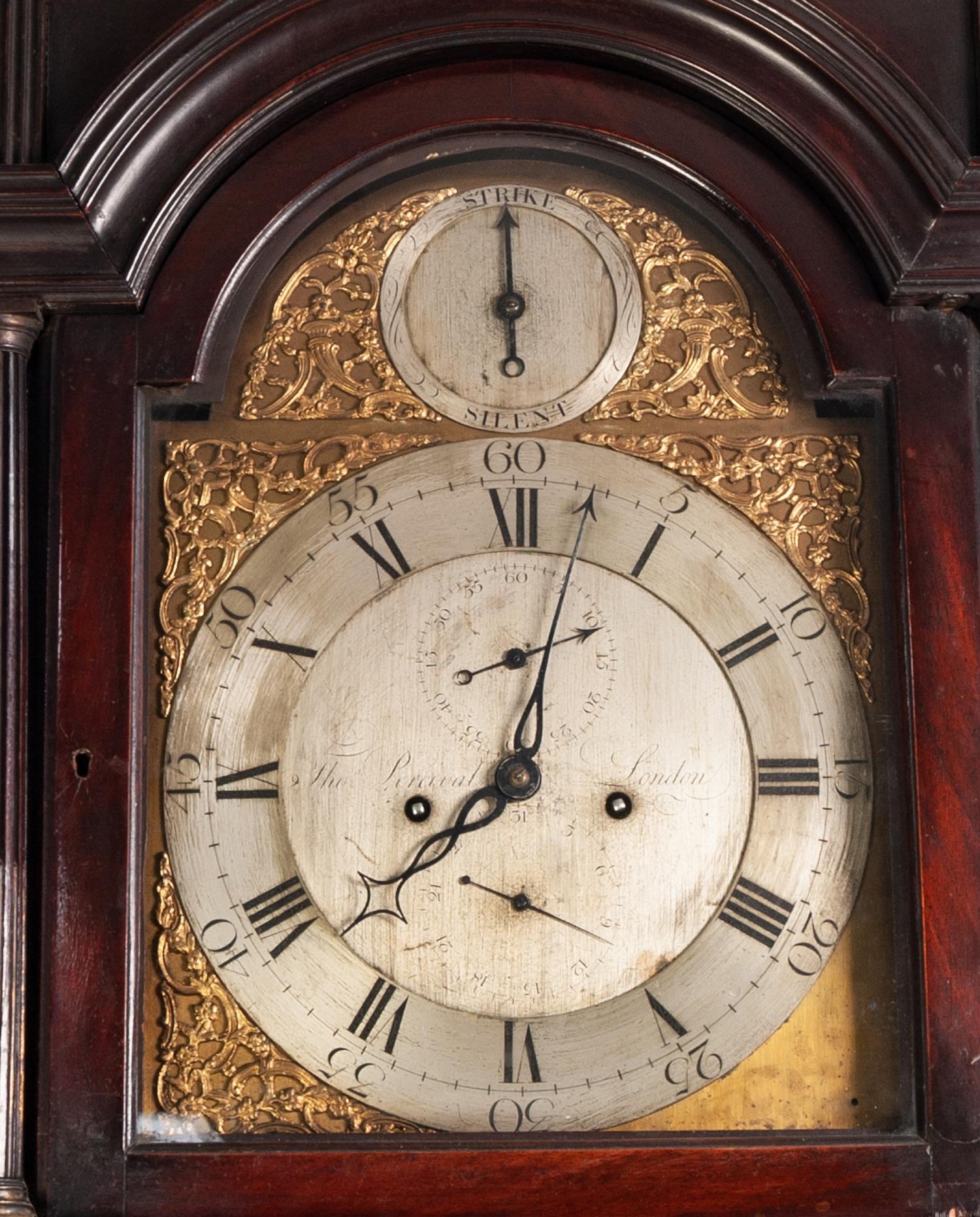 THOMAS PERCIVAL, LONDON, GEORGE III FIGURED DARK MAHOGANY LONG CASED CLOCK with eight day striking - Image 2 of 2