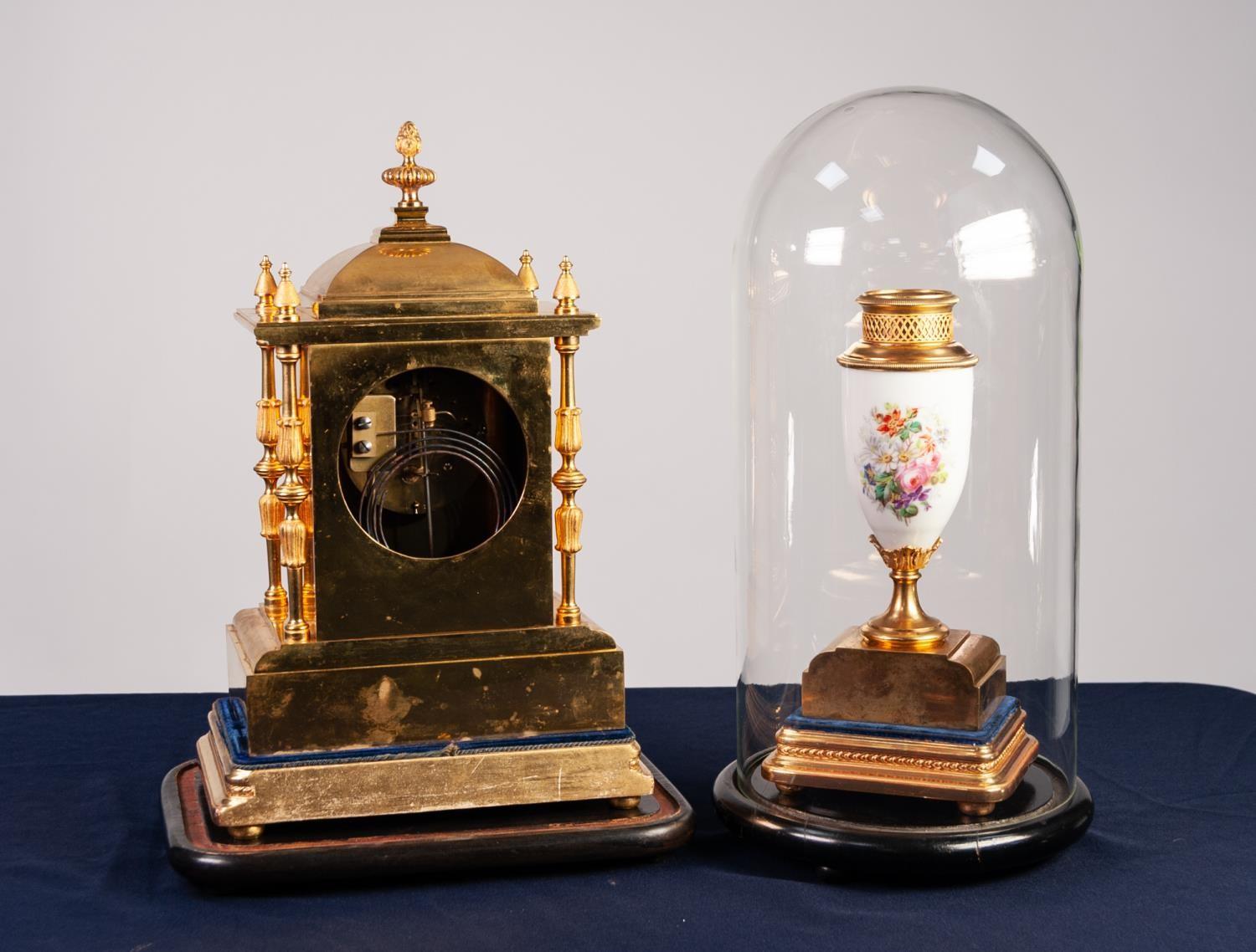 LATE NINETEENTH CENTURY FRENCH GILT AND MATT BRASS THREE PIECE CLOCK GARNITURE, the clock with - Image 5 of 5