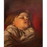 SOPHIE ANDERSON (1823 - 1903) OIL PAINTING ON BOARD 'The Sleeping Child', bust portrait 12" x 9 1/2"