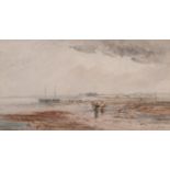 READ TURNER (NINETEENTH CENTURY) WATERCOLOUR DRAWING Beach scene with pulled up fishing boats and