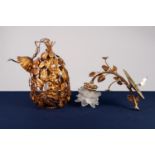 PIERCED GILT METAL CEILING LIGHT, modelled as flower heads amongst leafy branches, 20 ½? (52cm)