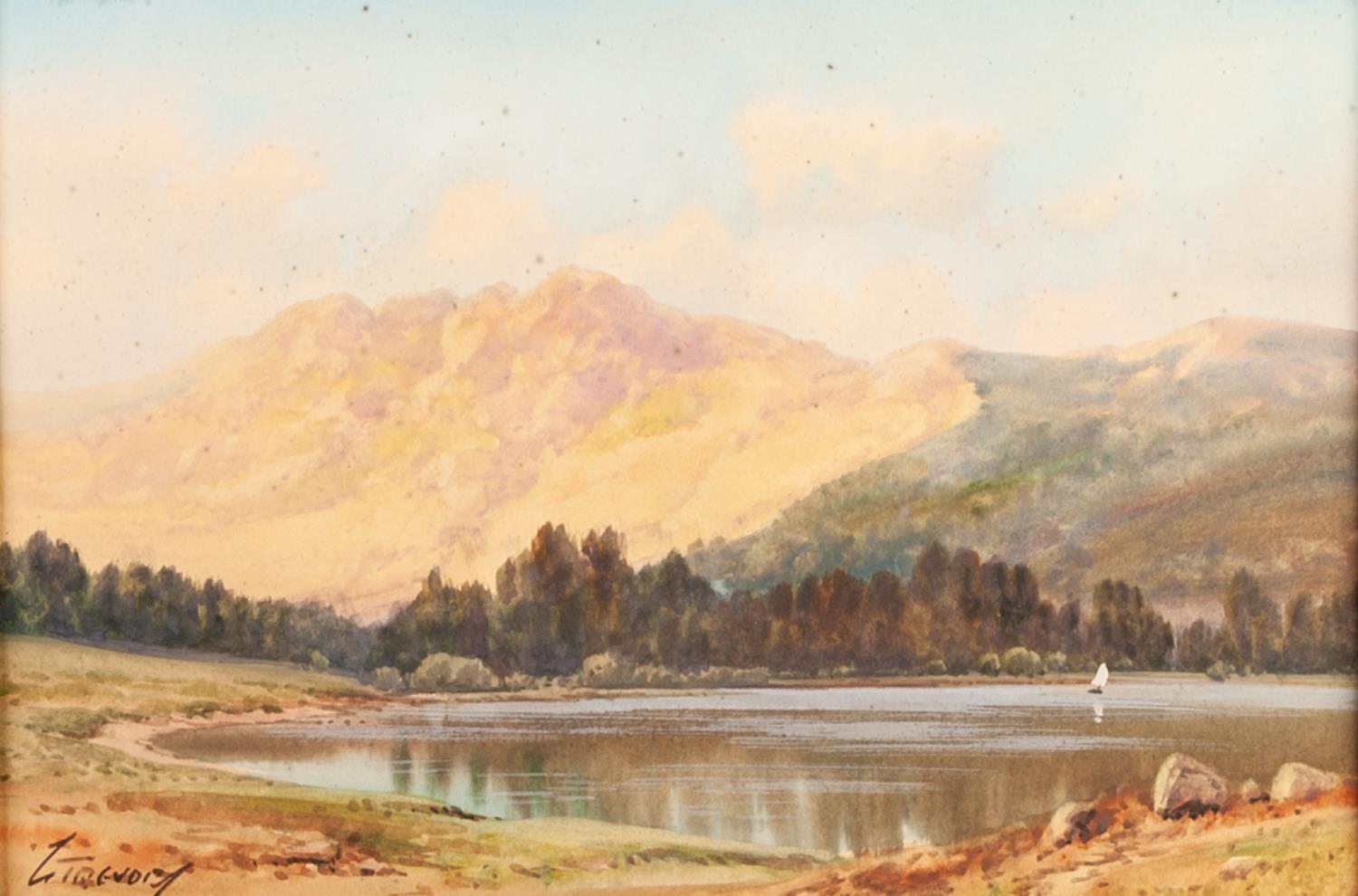 UNATTRIBUTED (TWENTIETH CENTURY) WATERCOLOUR DRAWING Highland scene with lake in the fore ground