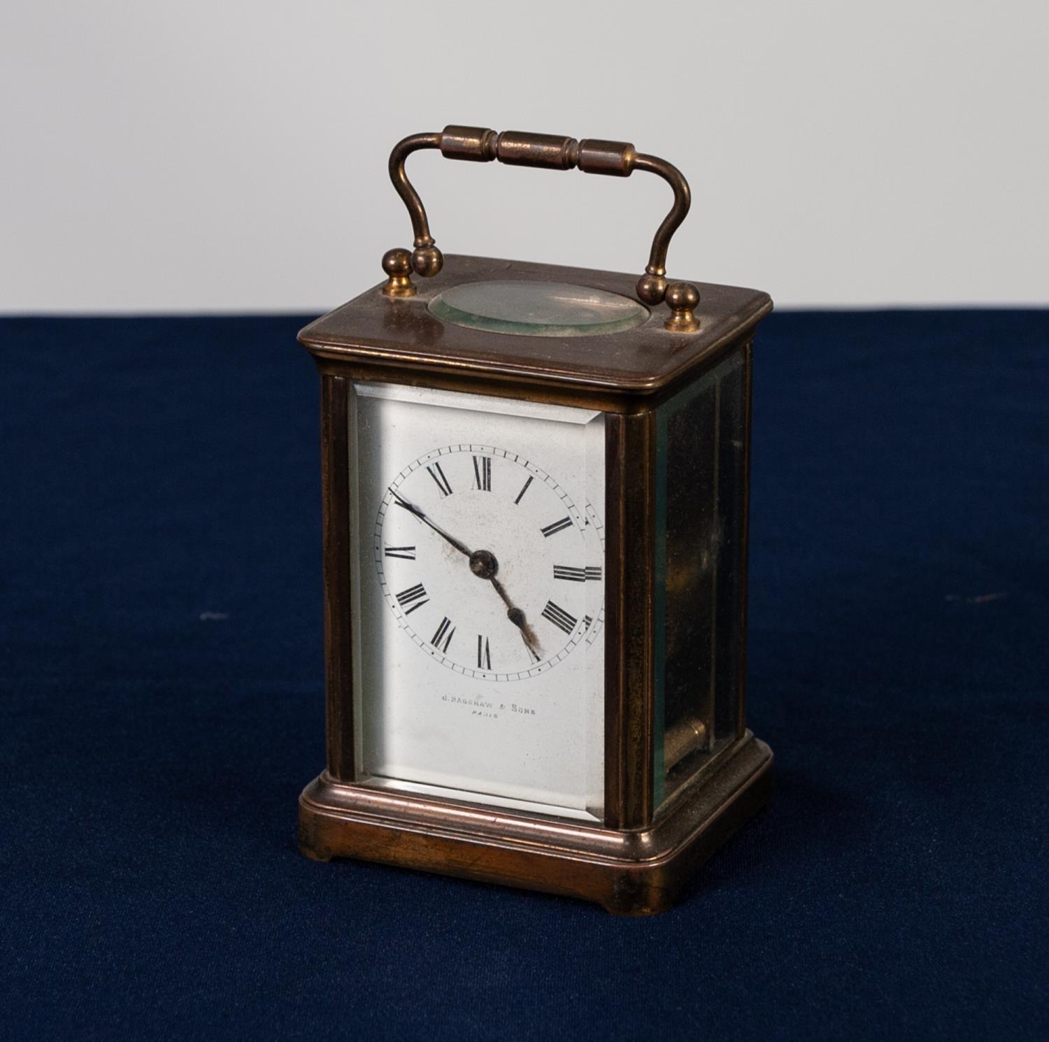 LATE 19th CENTURY GILT BRASS AND BEVELLED PLATE GLASS CARRIAGE CLOCK with Roman dial inscribed J - Image 2 of 4