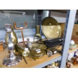 QUANTITY OF METALWARE'S TO INCLUDE; TWO CIRCULAR TRAYS, VASES, BRASSWARES ETC.....