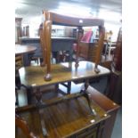 A MAHOGANY DRESSING STOOL WITH LOW BACK, DROP-IN SEAT, ON CABRIOLE LEGS AND A MAHOGANY REGENCY STYLE