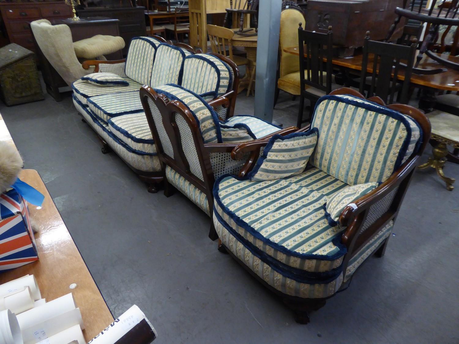 A BERGERE LOUNGE SUITE OF THREE PIECES