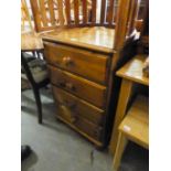 DUCAL PINE CHEST OF FOUR LONG DRAWERS, WITH KNOB HANDLES, ON BUN FEET, 1'10" WIDE AND A SMALL OBLONG