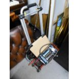 A TROLLEY JACK, DOUBLE BARREL TYRE PUMP AND A TROLLEY (3)