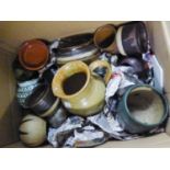 QUANTITY OF STUDIO POTTERY INCUDING; B.R. BURTON STONEWARE LARGE MILK JUG, DENBY WARE VASE, AND A