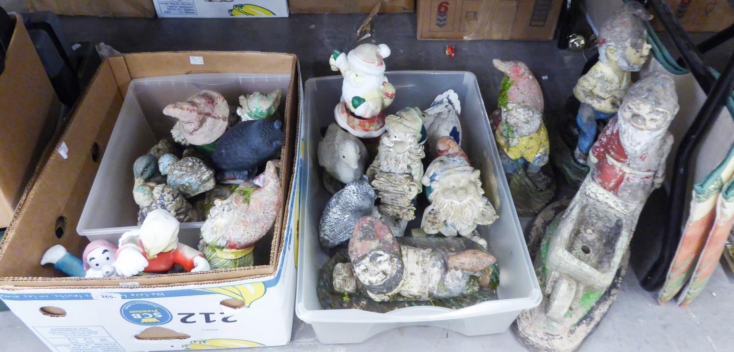LARGE QUANTITY OF GARDEN GNOMES VARIOUS TO INCLUDE; CRAFT MADE, PAINTED PLASTIC, PLASTER AND PLASTIC