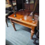 AN INLAID MAHOGANY OBLONG OCCASIONAL TABLE WITH ROPE CARVED EDGE AND A TRIPOD TABLE WITH SHAPED