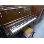 GORS AND KALLMANN MAHOGANY UPRIGHT PIANOFORTE AND THE MAHOGANY PIANO STOOL