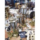 PAIR OF BRASS LANTERN STYLE TABLE LAMPS AND ANOTHER LARGER (3)