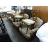 ERCOL ELM FRAMED COTTAGE LOUNGE SUITE OF 5 PIECES WITH ARCHED FIVE SPINDLE BACKS, LOOSE CUSHIONS